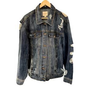 Unpublished Anthropologie Distressed Blue Jean Denim Jacket XL Trendy Boho
